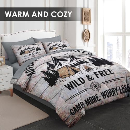Pamnest Twin Comforter Set with Sheets, 5 Pieces Camping Mountain Bedding - Image 2