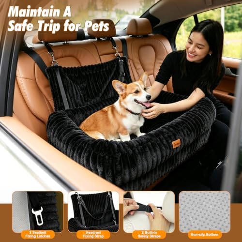 Pawaboo Dog Car Seat Bed, Memory Foam Booster for Medium/Large Dogs, Black - Image 5