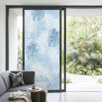 Window Privacy Film Frosted, Sky Blue Palm Trees Tropical Non-Adhesive Static Cling Window Tint, Summer Beach Botanical Insulated Windows Frosted Films for Living Room, 35.4 x 78.7 Inches - Image 2