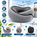 Travel Pillow for Airplanes, Memory Foam Neck Pillow with Chin Support, Gray - Image 4