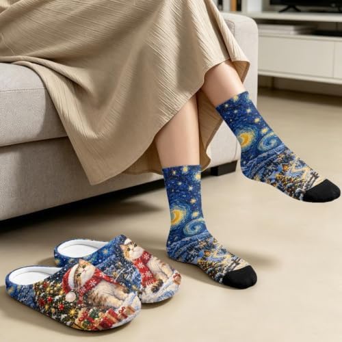 Jeiento Women's Fuzzy Slippers and Sock Set Warm Cozy Memory Foam House Shoes Soft Slip-on Slides Spa Slippers for Hotel - Image 3