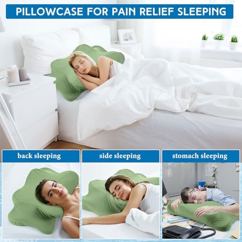 Hahafelt 2 Pcs Cooling Cervical Neck Pillowcase with Envelope Closure (Only Pillowcase) Ergonomic Pillow Case Smooth Soft Cool Case for Side Back Stomach Sleepers (Sage Green,Queen Size) - Image 5