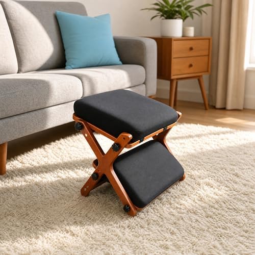 Adjustable Rubber Wood Foot Rest Under Desk - Double Layer Ergonomic Foot Pad with 2-Top & 3-Bottom Angle Adjustment, Soft Cushion for Office, Home, Gaming & Travel - Image 7