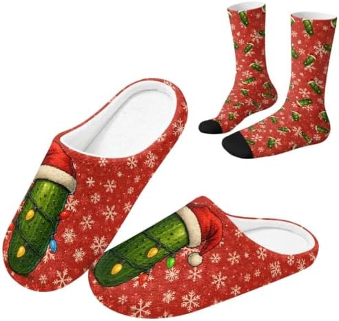 Jeiento Winter Fuzzy Slipper and Crew Socks for Women,Adult Slip-on Close Toe House Slipper,Flat Comfort home Slides by Jeiento