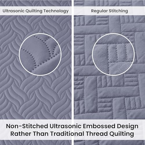 Love's cabin King Size Quilt Bedding Set Bluish Grey Bedspreads - Bed Summer Lightweight Bedspread Comforter - Wave Pattern Bedding Coverlet for All Season - 3 Pieces (1 Quilt, 2 Pillow Shams) - Image 3