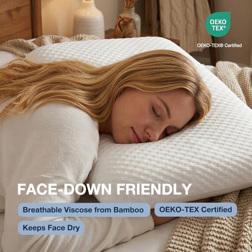 Thin Memory Foam Pillow for Stomach Sleepers - 2.75 Inch Low Profile Flat Pillows for Sleeping, Slim Odorless Foam Pillow and Case with 37% Rayon derived from Bamboo, Standard Size - Image 3