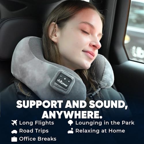 Bluetooth Music Semicircular Neck Pillow Wireless Bluetooth Speaker Suitable Airplane,Bus,Train,Car,Office,and Outdoor Camping for Sleeping, Resting The Best Travel Essentials. (Light Gray) - Image 3