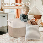 Goodpick 85L Large Woven Rope Blanket Basket, White & Light Brown - Image 2