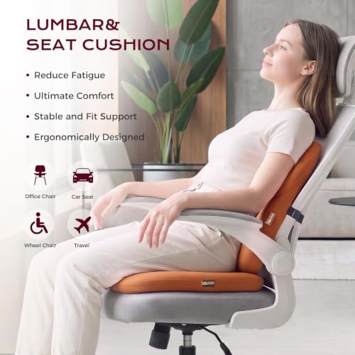Coverado Car Seat Cushion and Lumbar Support Pillow, Memory Foam Cooling Silk, Ergonomic Support for Back Pain Relief, Seat Cushion for Car Driver & Office Chair Universal Fit Coffee - Image 2