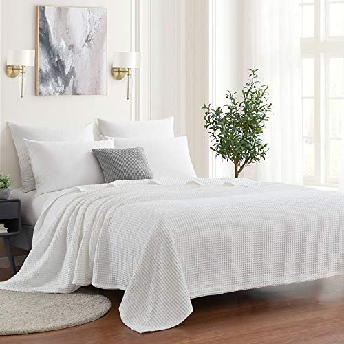 100% Fine Cotton Blanket Luxurious Weave Stylish Design Soft and Comfortable All Season Warmth, King, Waffle Weave White (Pack of 6) by SweetHomeCollection