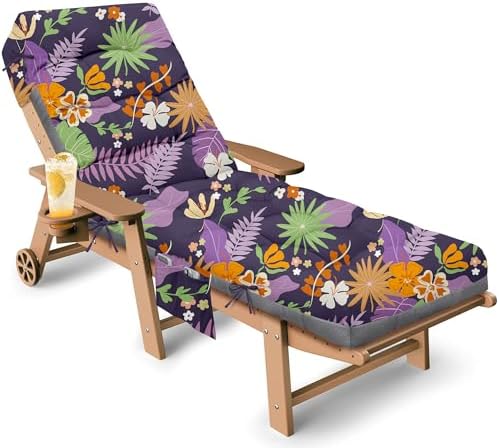 Outdoor Chaise Lounge Chair Cushion, 71 x 22 x 4.7 Inches Waterproof Chaise Lounge Cushions Thickened for Outdoor Furniture, Non-Slip Patio Lounge Chair Cushions, Purple Floral Leaf by Tycdiose