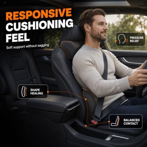 HISKI Memory Foam Car Neck Pillow Universal Memory Foam Car Headrest Neck Pillow Car Neck Pillow (Orange-2 Set) - Image 2
