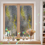 Window Privacy Film Static Cling, Yellow Slate Gray Decorative Stained Glass Window Film for Sliding Patio Doors/Living Room Glass Doors, Geometric Modern Industrial Abstract Art 29.5 x 78.7 Inches - Image 3