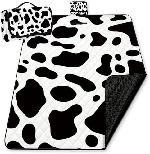 WFSM Cow Print Picnic Mat 80x60 Inch, Cow Lover Gifts, Black and White Outdoor Play Mat for Adults and Toddlers Waterproof Sandproof Beach Blanket Travel Camping Rug by WFSM
