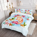 HOSIMA Axolotl Bedding Set for Kids Room Decor,Cartoon Starfish Pattern Kawaii Set,Full Comforter Girls Child Boys,Cartoon Sea Animals with 2 Pillowcase. Blue-red - Image 2