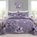 Floral Quilt Set King Size Bedding Set 3 PCs Dark Purple Boho Floral Quilt by DRUCON