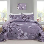 Floral Quilt Set King Size Bedding Set 3 PCs Dark Purple Boho Floral Quilt by DRUCON