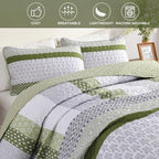 WONGS BEDDING Quilt Queen Size Olive Green, Bohemian Stripe Bedspread - Image 4