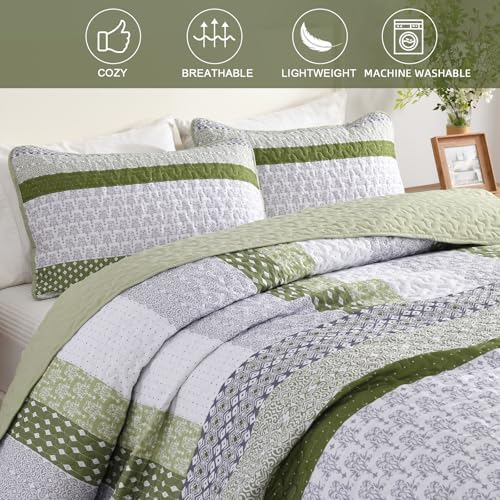 WONGS BEDDING Quilt Queen Size Olive Green, Bohemian Stripe Bedspread - Image 4