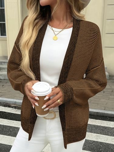 Saodimallsu Womens Open Front Cardigans Waffle Knit Sweaters with Pockets - Image 2