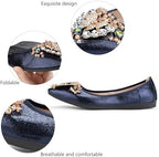 KUNWFNIX Women Ballet Flats Rhinestone Wedding Ballerina Shoes Foldable Sparkly Comfort Slip on Flat Shoes - Image 3