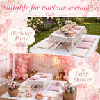 Pink Picnic Kit Folding Table Extra Large Outdoor Boho Blanket Table Runner Napkins Floor Pillow Cushions Napkin Ring Boho Picnic Decoration for Camp Wedding Wedding Birthday - Image 5