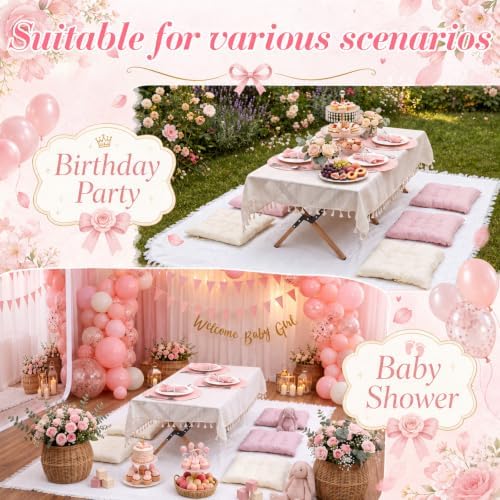 Pink Picnic Kit Folding Table Extra Large Outdoor Boho Blanket Table Runner Napkins Floor Pillow Cushions Napkin Ring Boho Picnic Decoration for Camp Wedding Wedding Birthday - Image 5