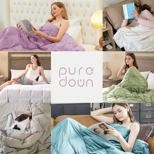 puredown® Soft Feather Down Blanket Lightweight Packable Down & Feather Fill Blanket for Indoor and Outdoor Use, King Size Blankets, 88"X108", Lavender - Image 7