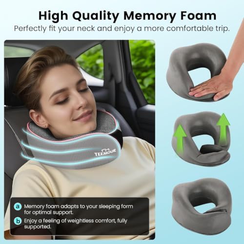 Teemour Travel Neck Pillow Airplane- Upgraded Memory Foam Neck Pillow for Airplanes 360° Support Desing, with Eye Mask & Earplugs, Portable Carry Bag for Long Flights, Business Trip|Travel Essentials - Image 4