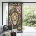 Window Privacy Film Frosted, Lion Print Non-Adhesive Static Cling Window Tint, Vintage Peony Flower Chic Wild Animals Texture Insulated Windows Frosted Films for Living Room, 35.4 x 78.7 Inches - Image 2
