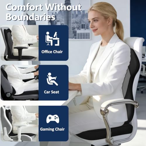 Seat Cushion,Lumbar Support Pillow for Office Chair,Ergonomic Memory Foam Back Support Pillow, High Density Foam Chair Cushion for Sciatica Pain Relief Coccyx Pad for Chair,Car,Desk,Grey - Image 7