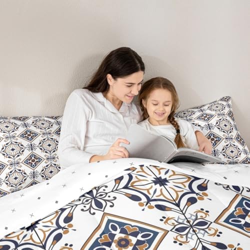 Erosebridal Mexican Talavera Tile Toddler Bedding Set,Mexico Style Tiles Comforter Set for Kids,Retro Vintage Floral Duvet Insert,Ethnic Geometric Bedroom Decor with 1 Pillowcase - Image 6