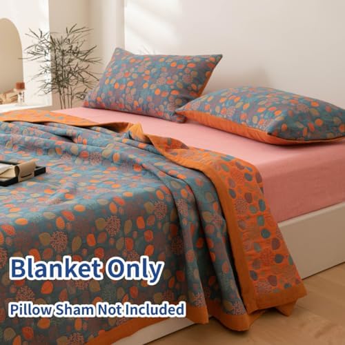 100% Cotton Muslin Blanket Jacquard Rustic Floral Leaves Print Quilt, Soft Bed Cover 3 Layers Reversible Bedspread Coverlet Breathable Lightweight Bedding Twin(59"x94"), No Pillow Sham - Image 2