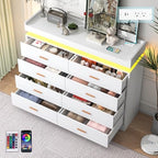 jiteentarou 8 Drawer Dresser with Charging Station and LED Lights, Modern Chest of Drawers with Power Outlet, Organizer Cabinet for Bedroom, Living Room, White - Image 3