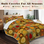 BlessLiving Fall Quilt Set King Size: Ultra-Soft Microfiber Autumn Leaves Pattern Bedspread Coverlet Quilted Bedding Set, 3 Piece Autumn Bed Cover with 2 Pillow Shams for Thanksgiving Bedroom Decor - Image 3