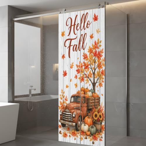 Window Privacy Film Frosted, Thanksgiving Static Cling Door Window Covering, Fall Orange Car Pumpkin Maple Wood Grain UV Blocking Windows Film for Office, Hotel, Bedroom, 29.5 x 78.7 Inches - Image 5