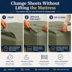 Zipper Cot Fitted Sheet, 30 x 75 Camping Cot Mattress Sheets, 400 Thread Count 100% Cotton, Includes 1 Wraparound Base, 2 Removable Zipper Top Sheets & 2 Pillowcases, 8 Inch Deep Pocket, Sage Green - Image 3
