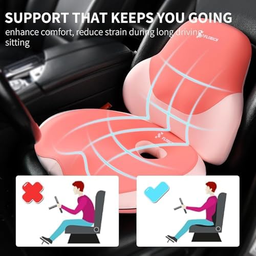 FLORICH Seat Cushion and Lumbar Support Pillow for Office Chair Car Neck Headrest Pillow Memory Foam Seat Pads Pressure Relief Back Cushion and Carseat Pads(Dark Pink) - Image 2