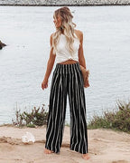 Angerella Womens Elastic High Waisted Palazzo Pants Casual Wide Leg Long Lounge Pant Trousers with Pocket - Image 2