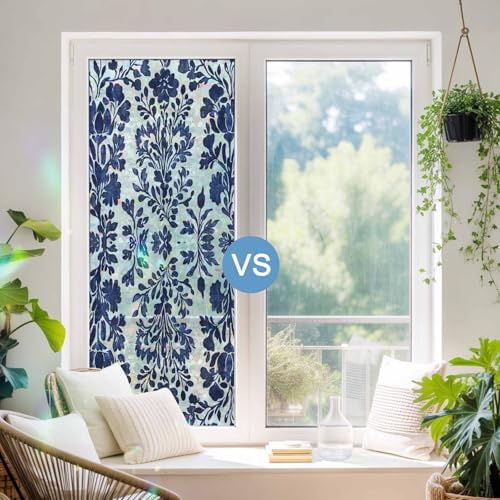 Blue Spring Floral Window Privacy Film Rainbow Static Cling Stain Glass Window Film for Glass Door, Decorative Heat Blocking Sunroof Decal Sticker for Car 35.4"x78.7" Summer Botanical Farmhouse - Image 5