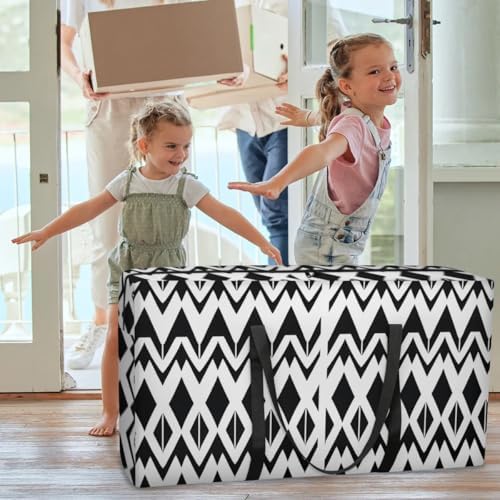 Moving Bags Heavy Duty Storage Bags for Clothes Moving Supplies Packing Bags for Moving Traveling Black White Geometric - Image 7