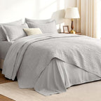 Love's cabin Quilts for Queen Bedspreads, 7 Pieces Bed in a Bag, Light Grey by Lovescabin