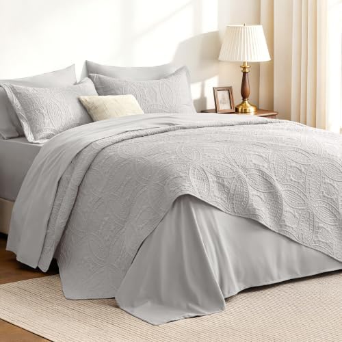Love's cabin Quilts for Queen Bedspreads, 7 Pieces Bed in a Bag, Light Grey by Lovescabin