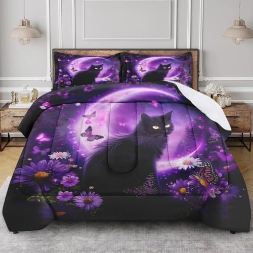 Comforter Set of 3, Full, Bedroom Decor Space Cat - Image 5