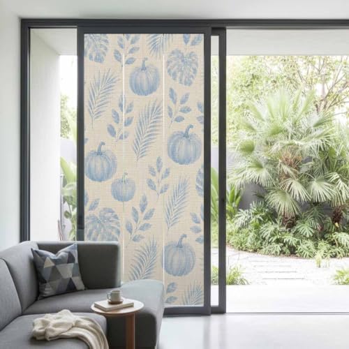Window Privacy Film Frosted, Blue Pumpkins Fall Non-Adhesive Static Cling Window Tint, Thanksgiving Tropical Palm Rustic Insulated Windows Frosted Films for Living Room, 35.4 x 78.7 Inches - Image 2