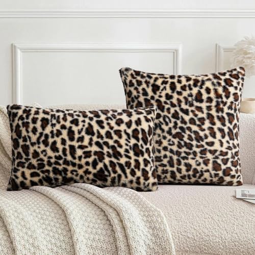EMMTEEY Leopard Faux Fur Pillow Covers 18x18 Set of 2 - Image 5