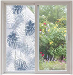 Window Privacy Film Frosted, Navy Blue Palm Trees Tropical Non-Adhesive Static Cling Window Tint, Summer Beach Botanical Insulated Windows Frosted Films for Living Room, 35.4 x 78.7 Inches by Unknown