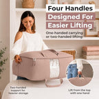 Soft Canvas Storage Bags with Zipper. Thick Breathable, 2pc King/Queen Comforter Organizer. Four Carrying Handles and Window. Large 25x19x9in Bag for Sheets Blankets Bedding Pillows, Clothes (Pink) - Image 4