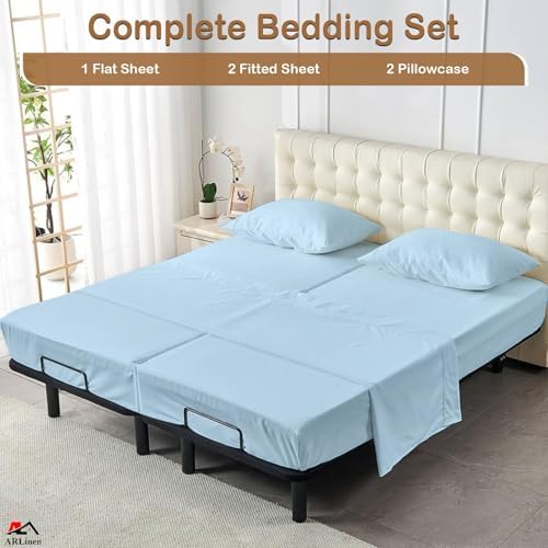 ARlinen 5PC Split King Sheets for Adjustable Bed, 15-Inch Deep, Light Blue - Image 3