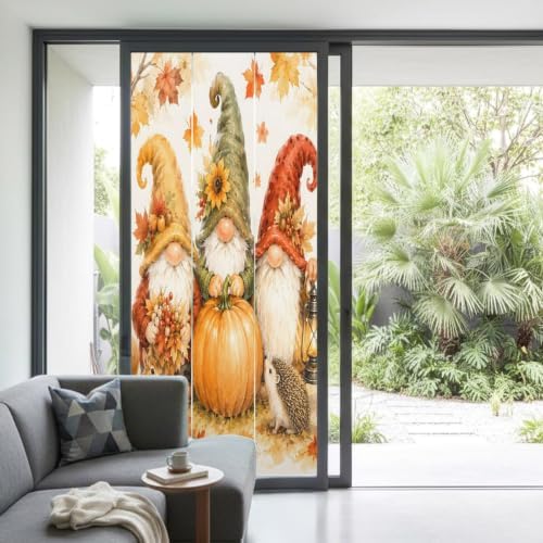 Window Privacy Film Frosted, Fall Pumpkins Non-Adhesive Static Cling Window Tint, Thanksgiving Autumn Gnomes Maple Leaves Insulated Windows Frosted Films for Living Room, 35.4 x 78.7 Inches - Image 2